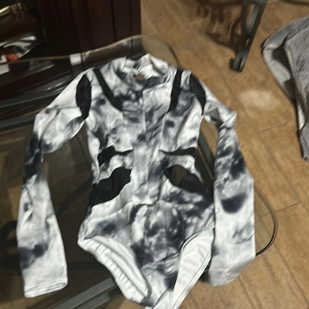 Black and Gray Bodysuit with Long Sleeves
